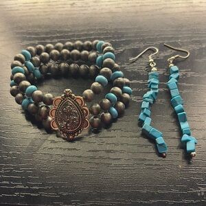 Bracelet and earrings turquoise and Navajo bead set